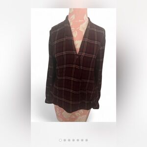 Bella Dahl Burgundy Plaid V-Neck Blouse
